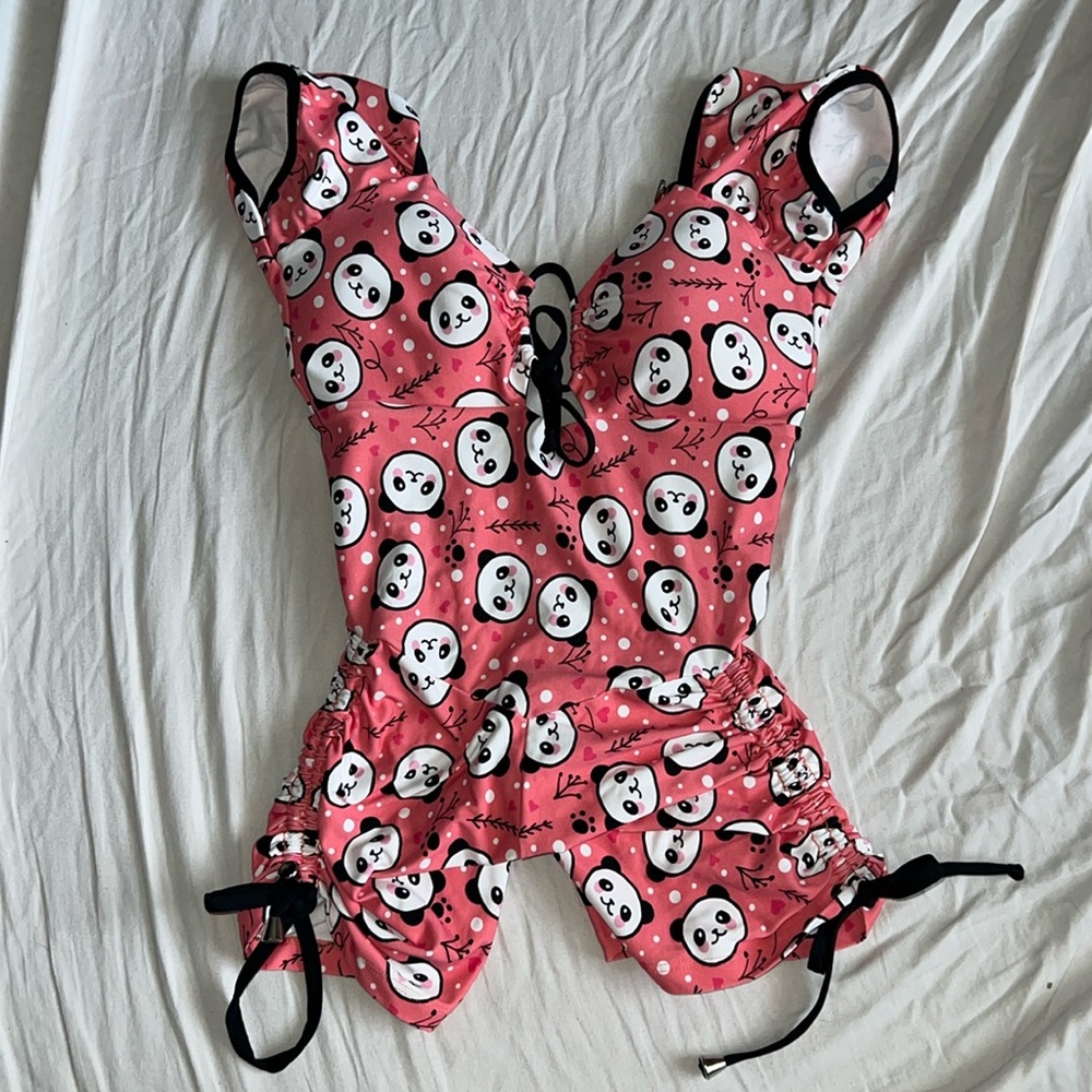 Hand Crafted Pink Panda Print Jumpsuit Romper